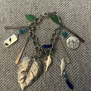 Handmade One of a Kind Charm Bracelet with Leaf & Bird & Lake Erie Beach Glass
